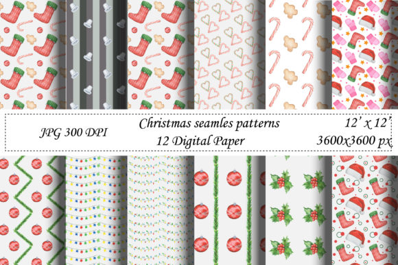 Christmas Seamless Pattern, Watercolor