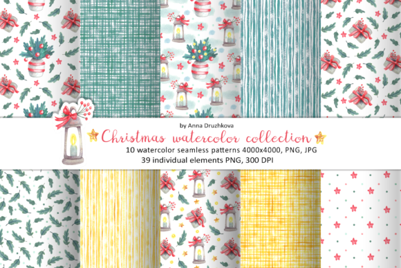 Christmas Watercolor Pattern Collection