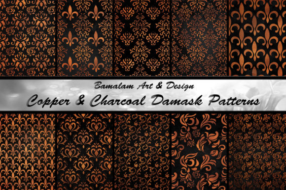 Copper Charcoal Damask Patterned Paper