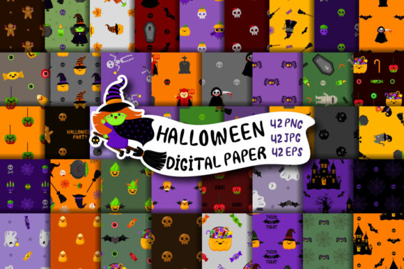 Halloween Digital Paper Kawaii Bundle