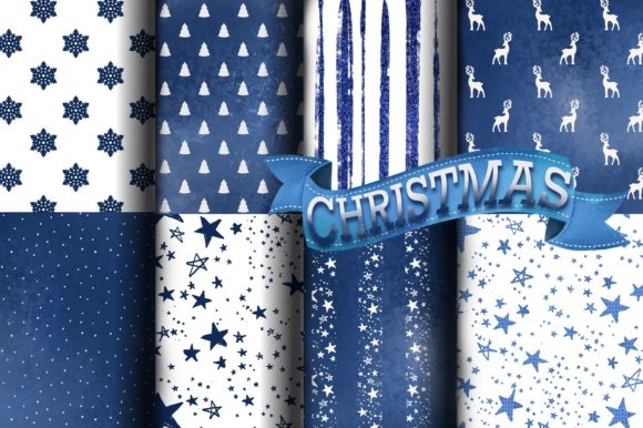 Indigo Christmas Seamless Digital Paper