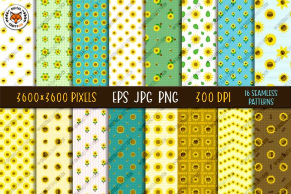 Sunflower Digital Paper Kawaii Bundle