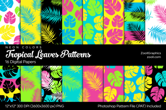 Tropical Leaves Neon Digital Papers