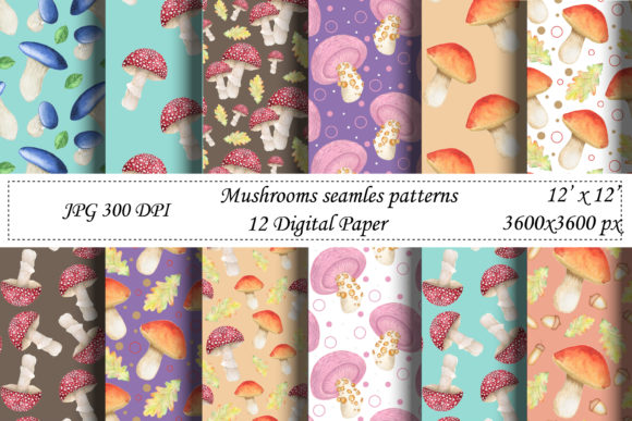 Watercolor Mushrooms Seamless Pattern